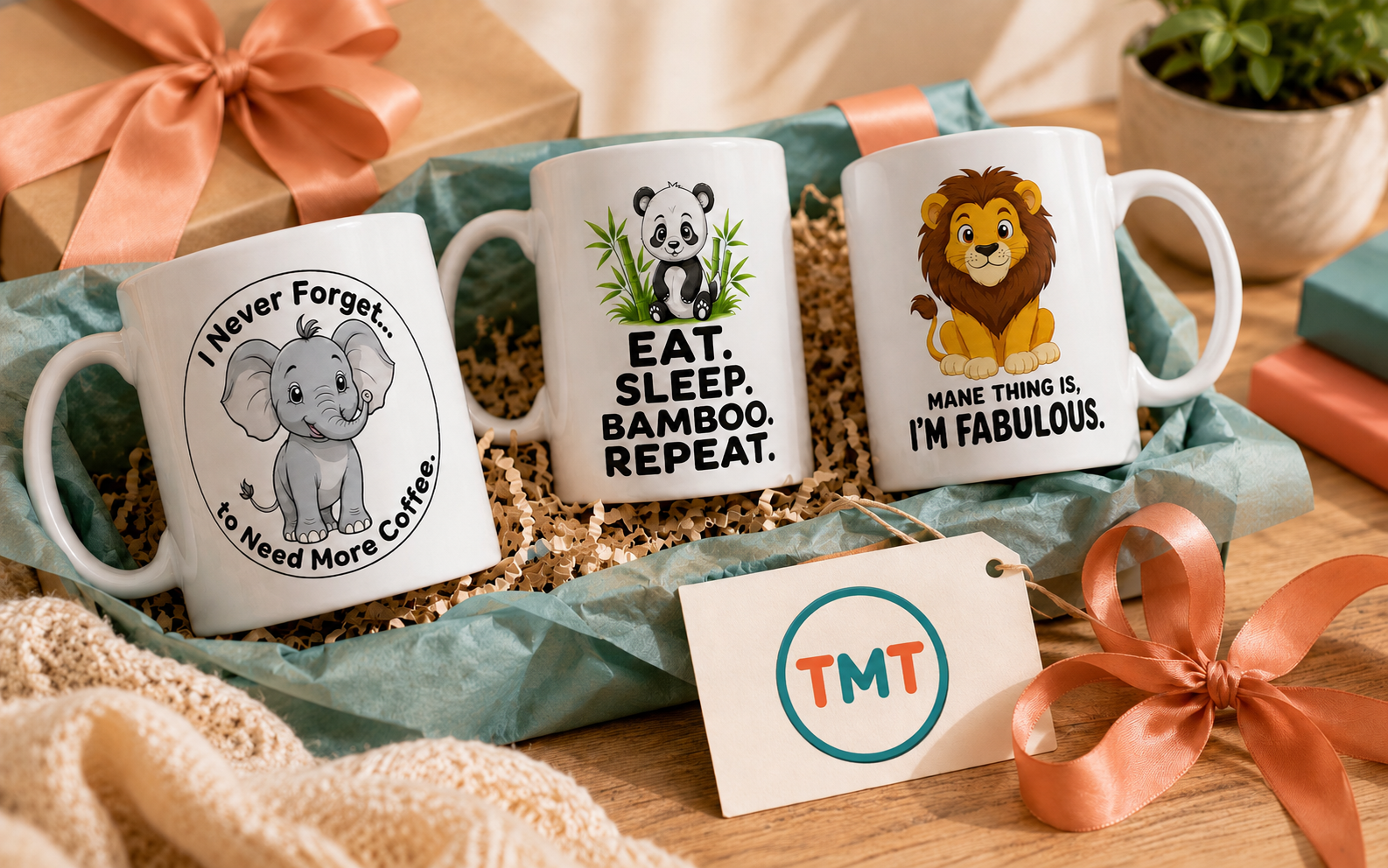 That’s My Thing gifts arranged with wrapping and ribbon in a warm, gift-ready scene
